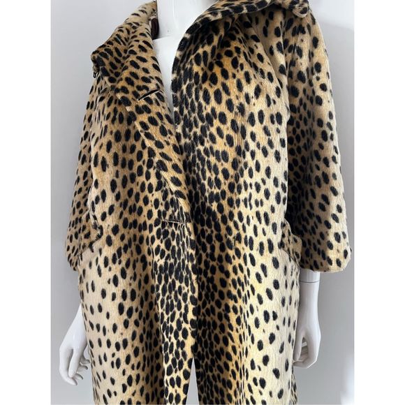 1950’s-1960’s Vintage Faux Leopard Fur Short Rope Wrap Coat with waist belt and - Picture 7 of 16